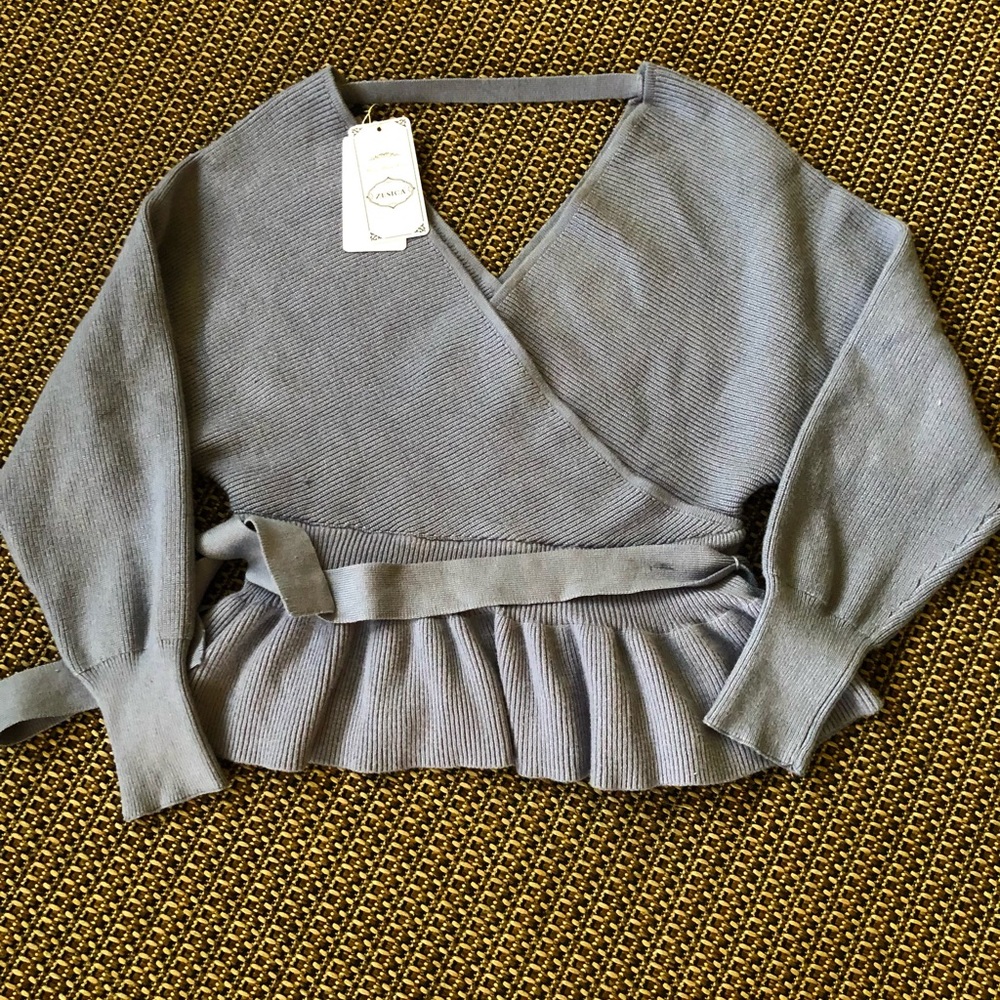 🔷NEW! Zesica Fall Wrap V-neck Long Batwing Sleeve Belted Waist Ruffle Sweater - Picture 6 of 11